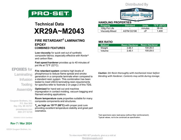 PRO-SET® XR29A-1 Fire Retardant Laminating Resin