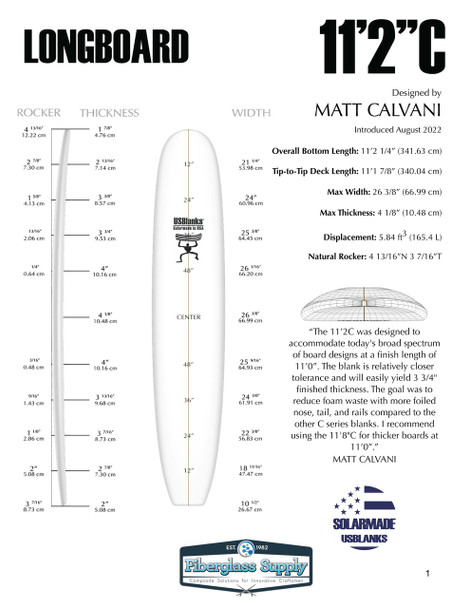 11'2"C US Blanks, Blue, 3/8" Bass, Natural Rocker