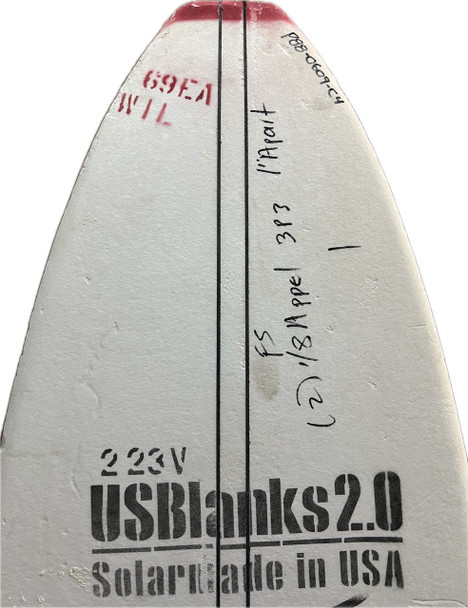 6'9"EA US Blanks, Red, 2x Black 1/8" Appelcore 1" Apart, Natural Rocker