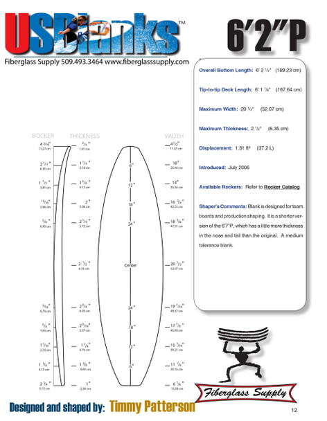 6'2"P US Blanks, Yellow, 4mm Ply, Natural Rocker