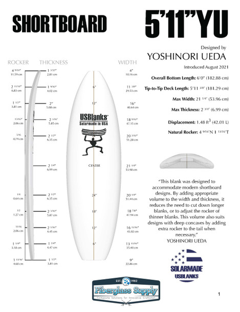 5'11"YU US Blanks, Yellow, Black 3-Ply Appelcore, Natural Rocker