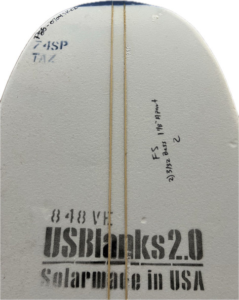 7'4"SP US Blanks, Blue, 2x 3/32" Bass 1-1/8" Apart, Natural Rocker