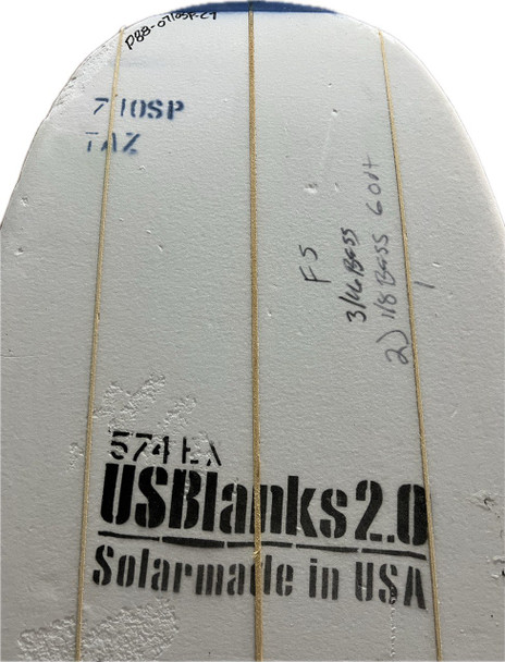 7'10"SP US Blanks, Blue, Triple Stringer 3/16" Basswood +2x 1/8" Bass 6" out, Natural Rocker