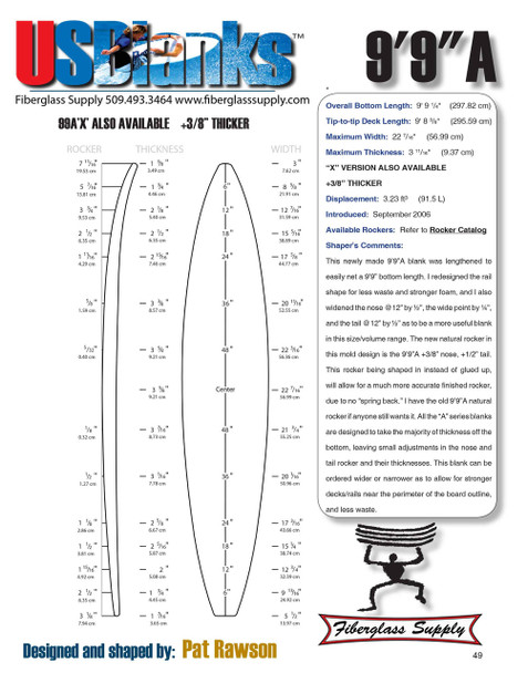 9'9"A US Blanks, Blue, 5/16"Redwood +2x 1/8" Redwood 4.25" out, Natural Rocker