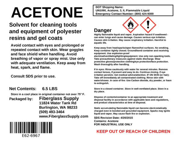 Gallon Can, Acetone (H)