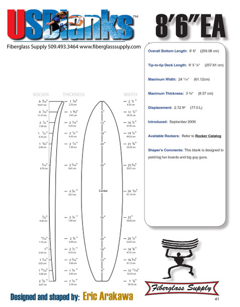 EPS Hotwired 8'6"EA, 2# EPS, 3/16" Basswood Stringer, Natural Rocker