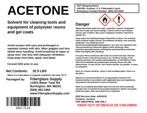 5 Gallon Can, Acetone (H-B)