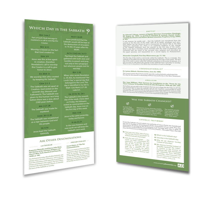 AD Bookmarks: Which Day Is The Sabbath? (25 Pack)