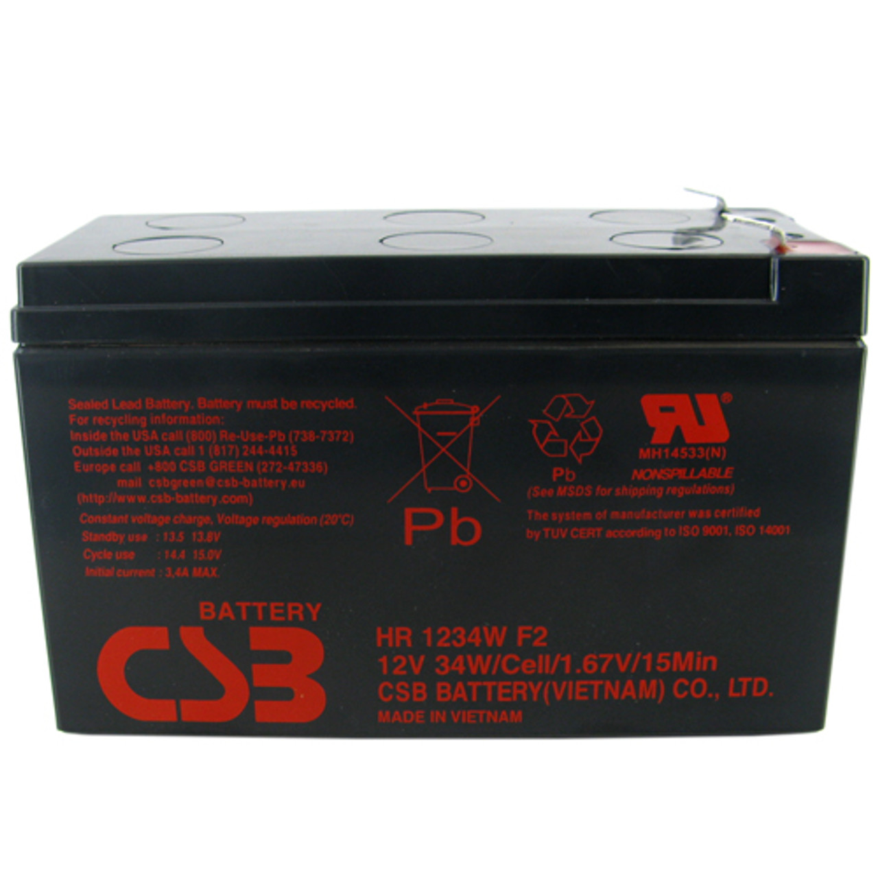 CSB HR1234W 12V 34W High Rate AGM Battery