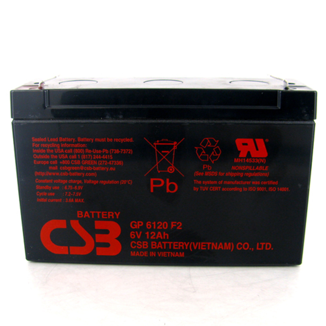 CSB GP-6120F2 6V 12Ah Sealed Lead Acid Battery