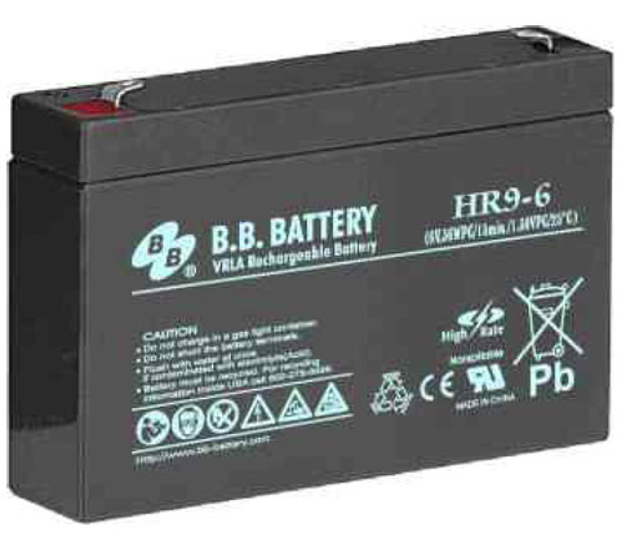 HR9-6 - B.B. Battery 6V/8Ah High Rate Sealed Lead Acid Battery w/ F2  Terminals