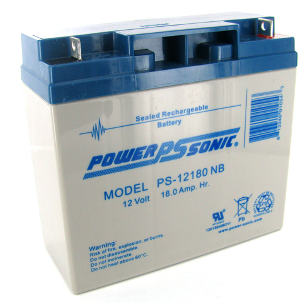 Power-Sonic PS-12180-NB, 12V 18Ah Sealed Lead Acid Battery (NB Terminal)