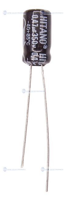 350V, 0.47uF Radial Electrolytic Capacitor 0.23" x 0.45" by Hitano (200-7268)