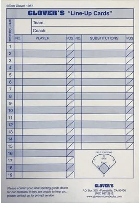 Glovers Line-Up Cards