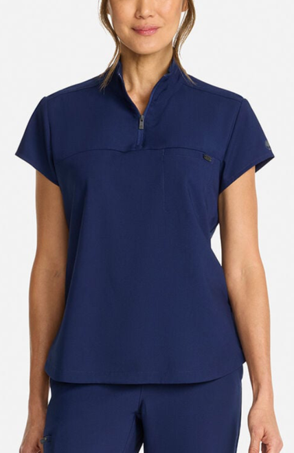 Healing Hands Women's Partial Zip Stand Collar Top