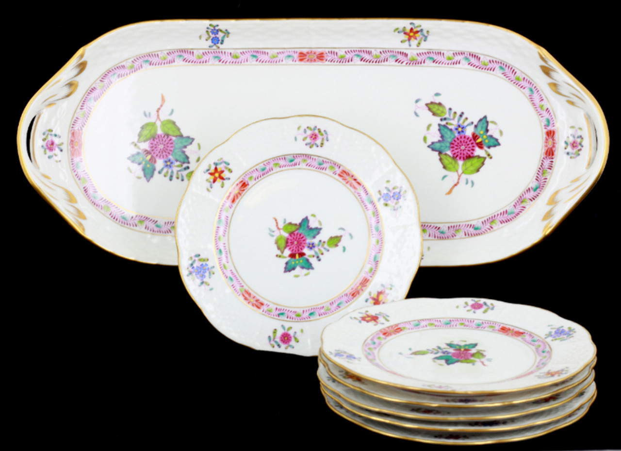 食器 HERENDHVNGARY HANDPAINTED Herend Rothschild Bird Porcelain Basket Bowl: Hand-painted