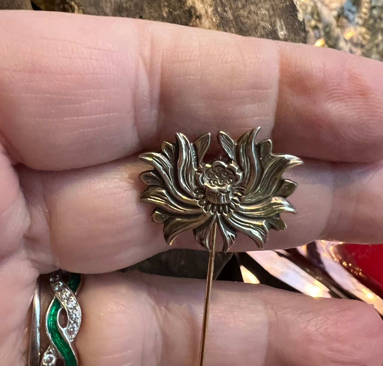 Handmade 100% 925 Sterling Silver Golden Lotus Flower Brooch For