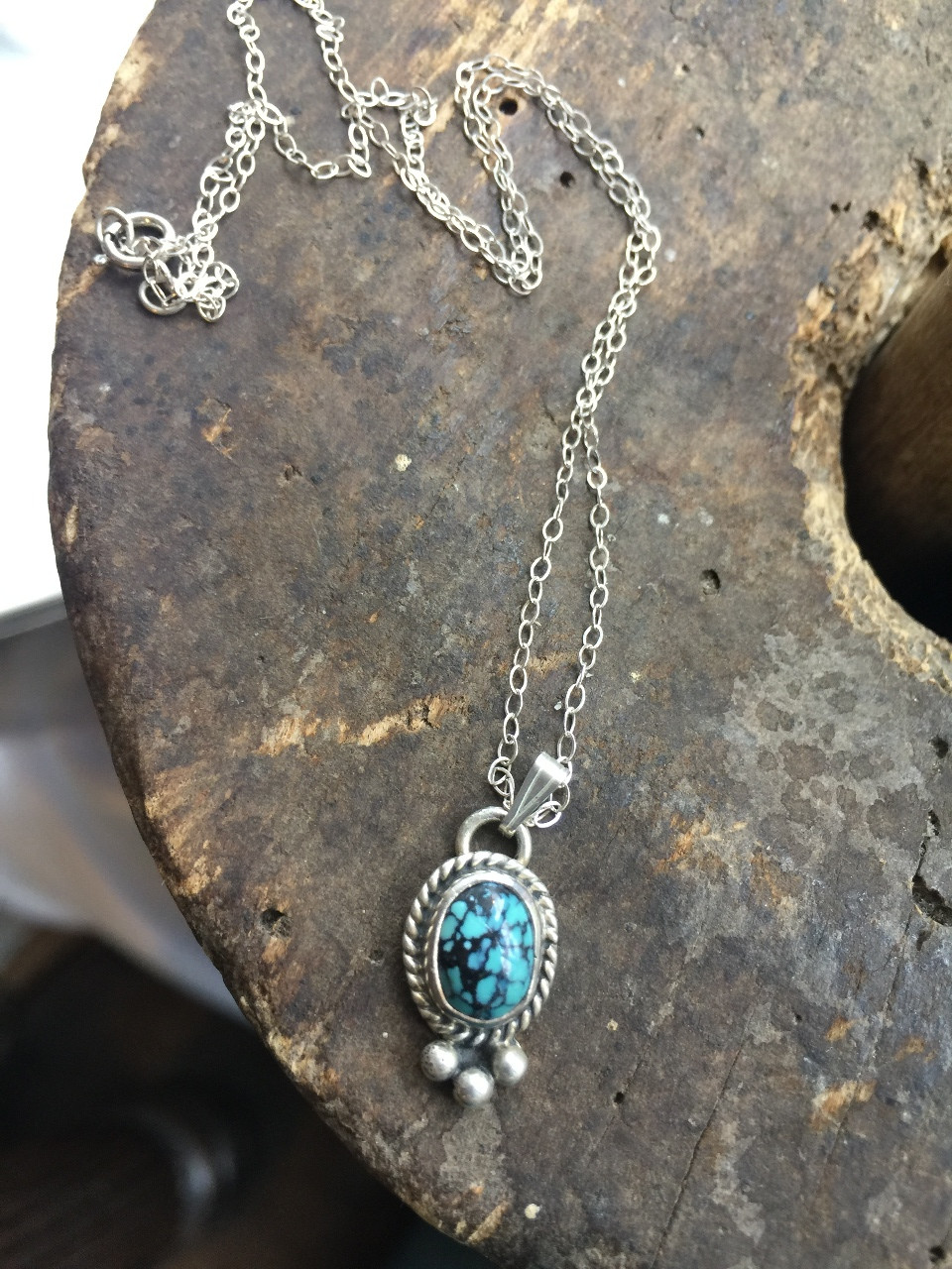 Vintage Navajo Old Pawn Sterling Spiderweb Number 8 Turquoise Drop