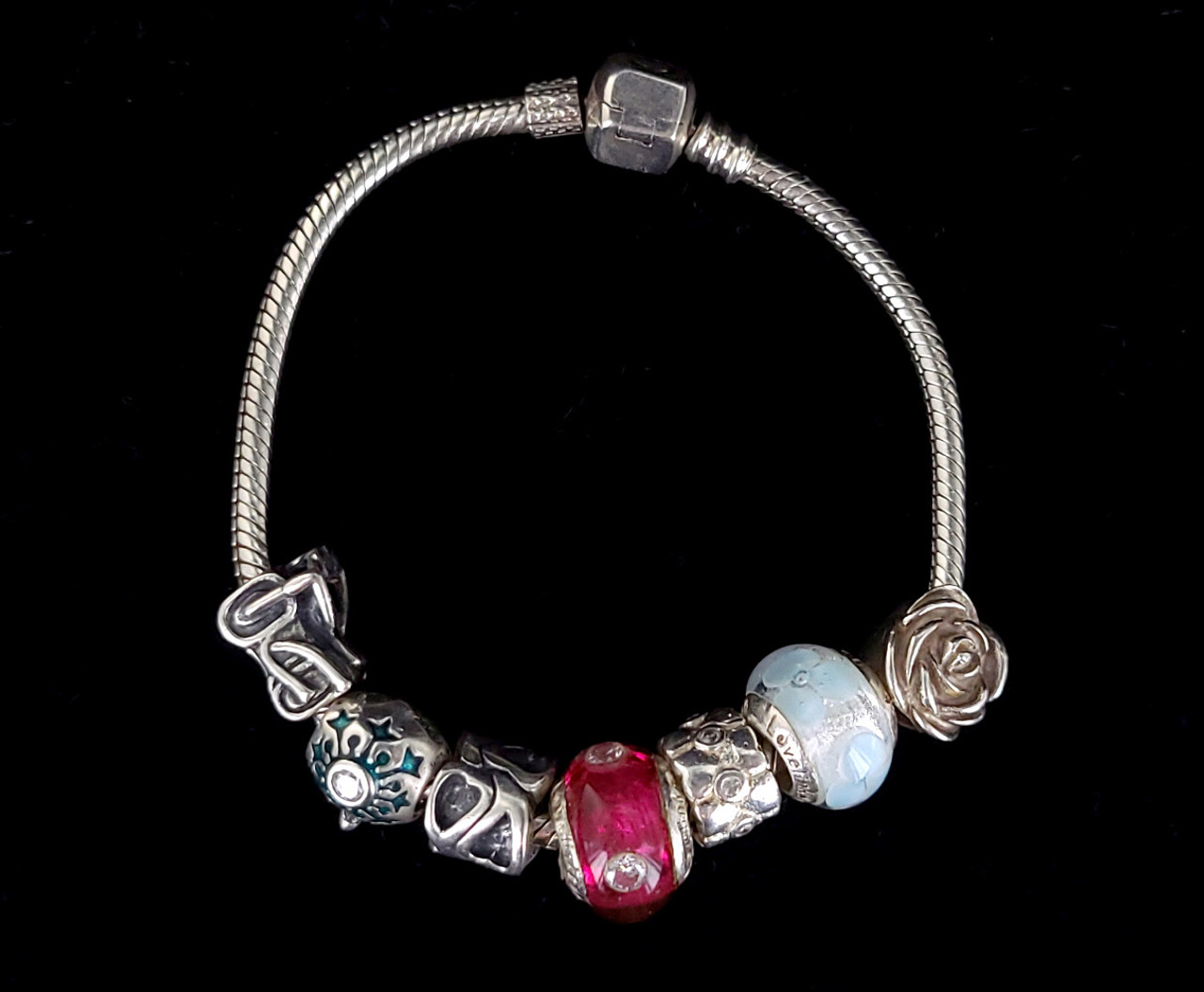 fr8488 vintage chamilia love links sterling silver multi charm bracelet 7 90118.1609375274