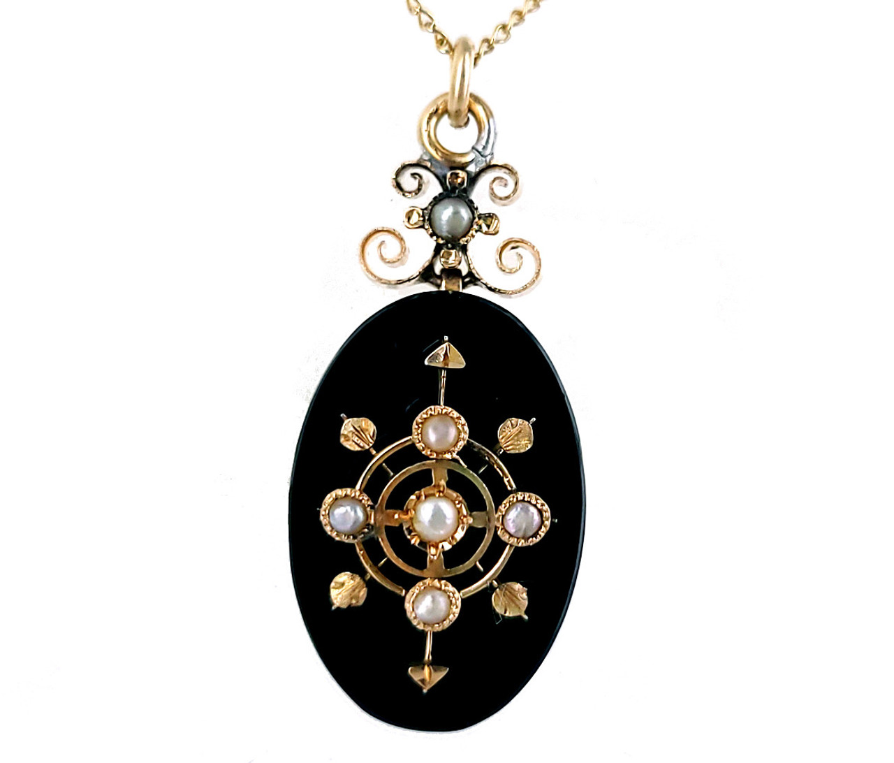 Amazon.com: Freshwater Black Pearl & Black Onyx Necklace,14k Yellow Gold,  29