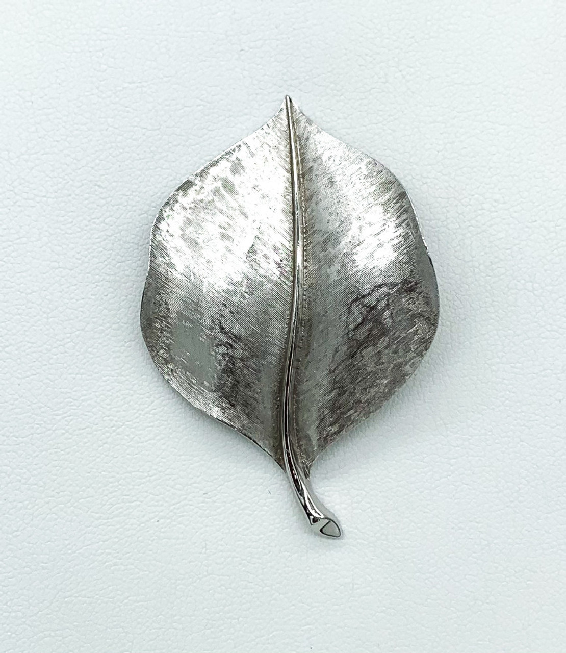 Vintage Crown Trifari Mid Century Brushed Silver Tone Leaf Pin