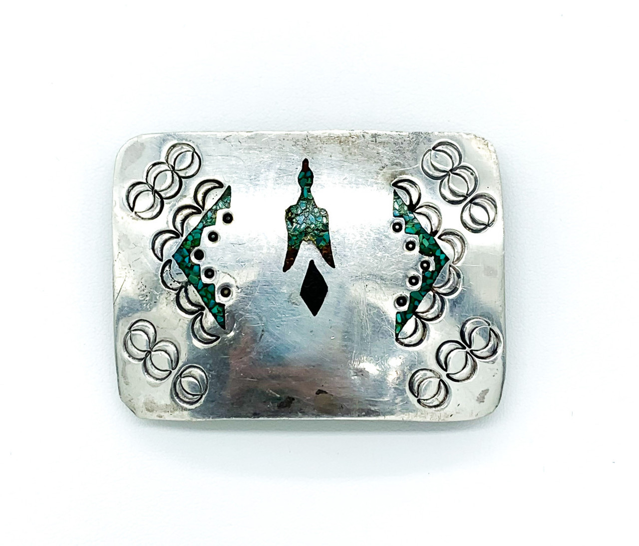 Yourgreatfinds Navajo Sterling Silver Belt Buckle Turquoise Inlay