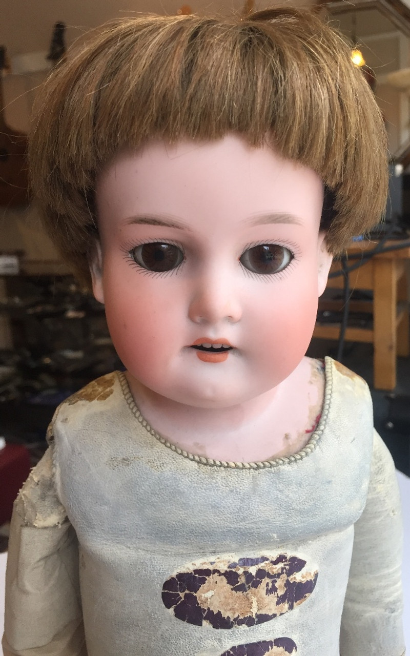 Pair Antique All Bisque Dolls Molded Hair Boy Doll Baby or Boy 