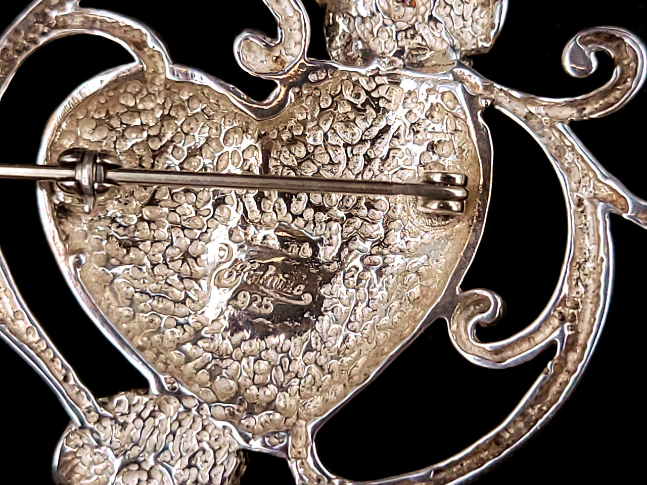 Vintage Mid Century Sterling Silver Jezlaine Heart Flower Floral Brooch Pin  2” - Ellis Antiques