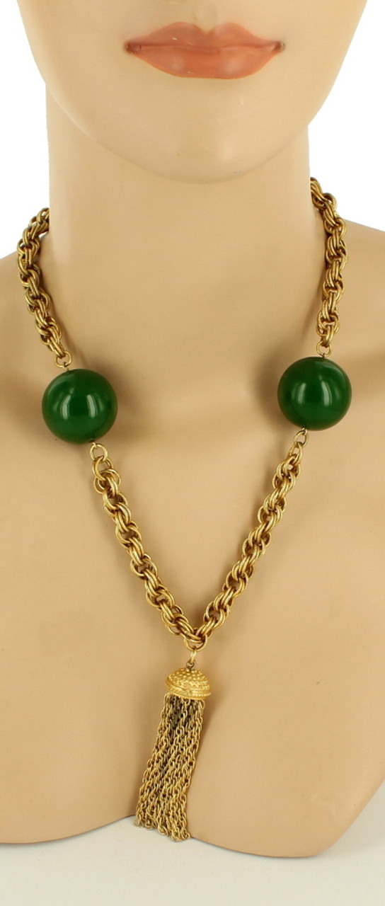 NECKLACE - ACCESSOCRAFT VINTAGE CHAIN BALLS Ellis NYC GREEN Antiques 21\