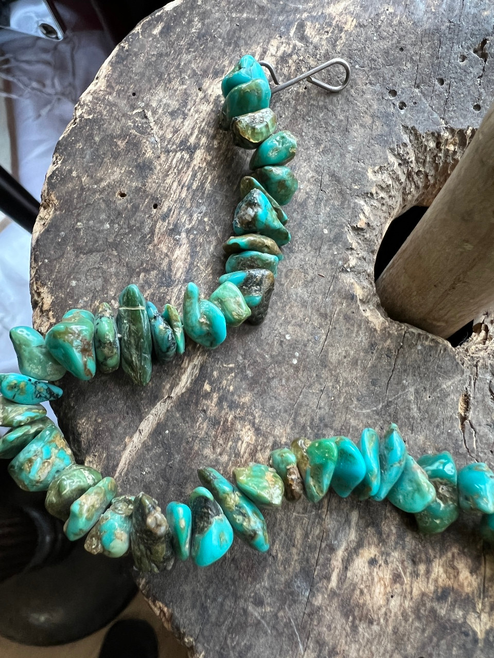 Item #892T- Vintage Navajo Turquoise Nuggets and Abalone Silver Beaded Necklace —Men's and Women's Turquoise Necklaces ~ Native American Necklaces