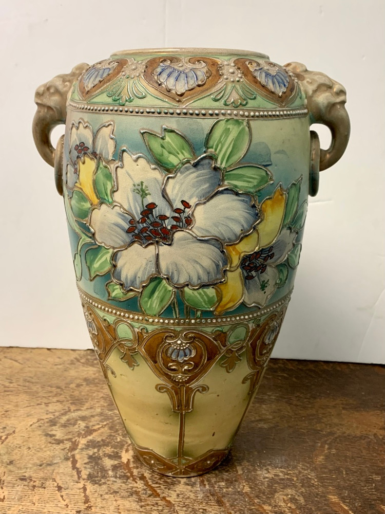 ★JAPANESE MODERN VINTAGE FLOWER VASE ★ Antique Deco Japanese Nouveau Moriage Vase Hand-Painted Very Big