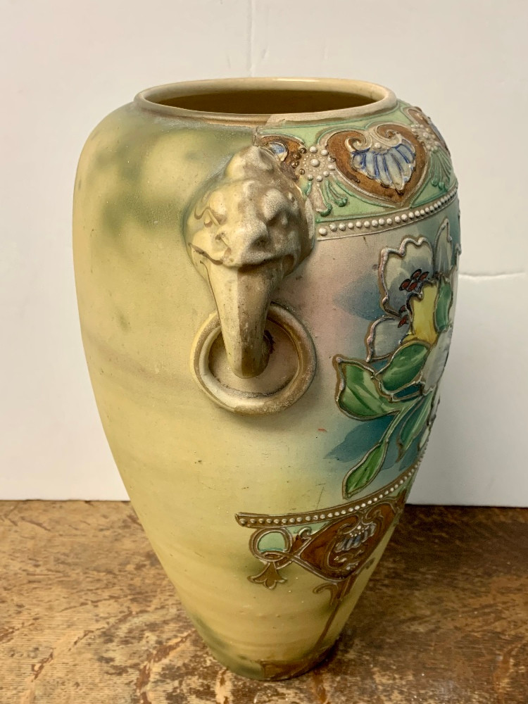 Antique Deco Japanese Nouveau Moriage Vase Hand-Painted Very Big