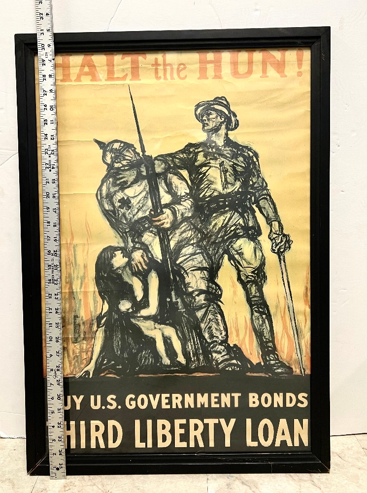Antique Original WW1 Poster “Halt the Hun” Third Liberty Loan