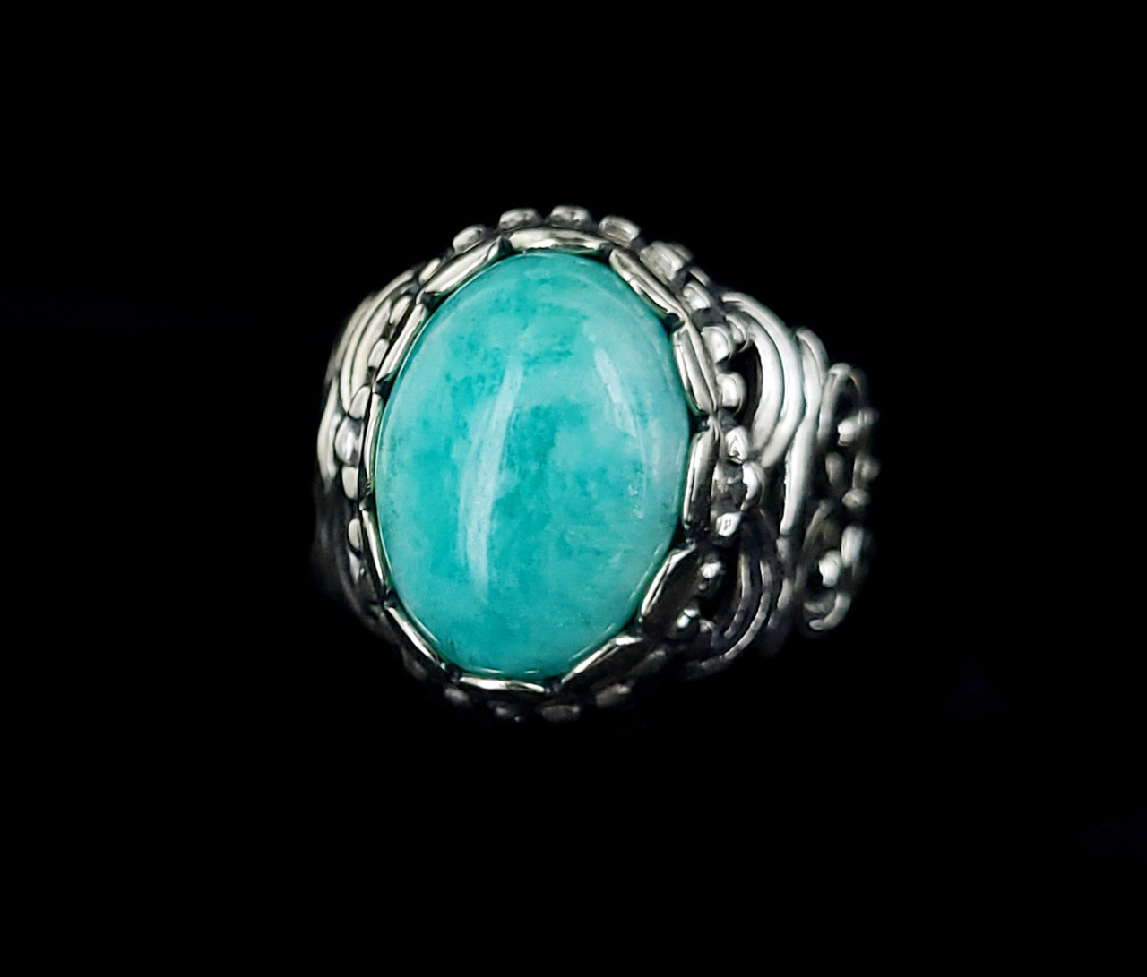 Estate Carolyn Pollack Sterling Silver Blue Green Amazonite Ring