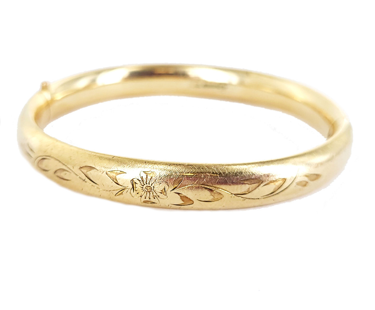 Vintage Mid Century 12K GF Gold Filled Etched Floral Design Bangle