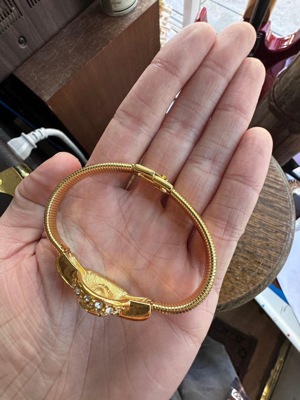 Vintage Gold Monet Set Stretch Snake Bracelet 7” & Clip-On