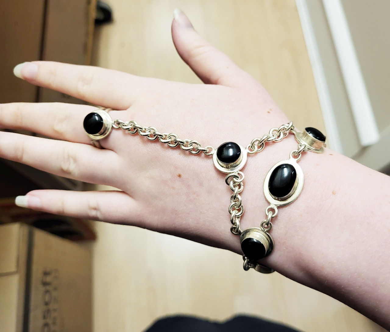 Hand Chain Finger Bracelet with Centered Beads » Gosia Meyer Jewelry
