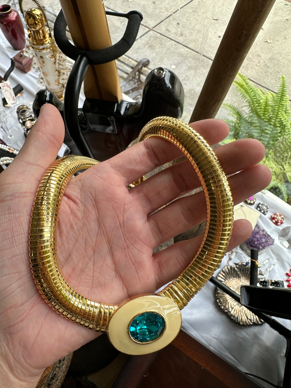 【HYERES LOR】Petit Lor Silhouette Antique Chain Necklace Vintage YSL Yves Saint Laurent Gold Plated Drop Enamel Blue