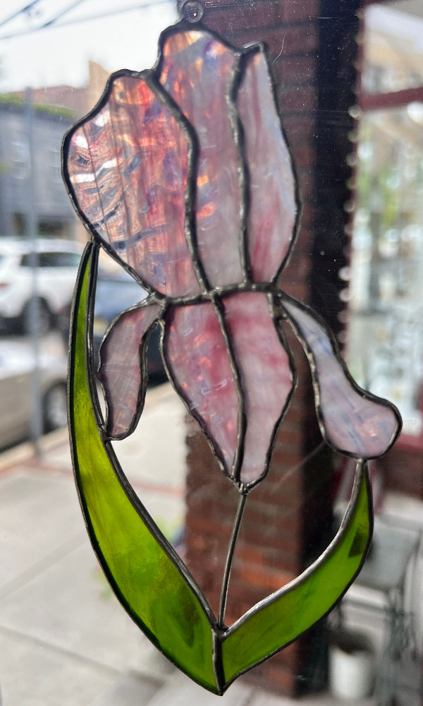 Vintage Iris Flower Suncatcher Stained Glass 70s Kitsch