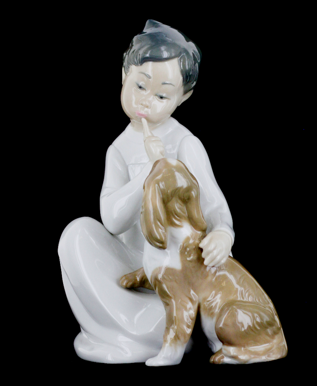 Vintage Lladro Figurine #4522 Retired Boy With Dog Glossy 8H Cocker  Spaniel - Ellis Antiques