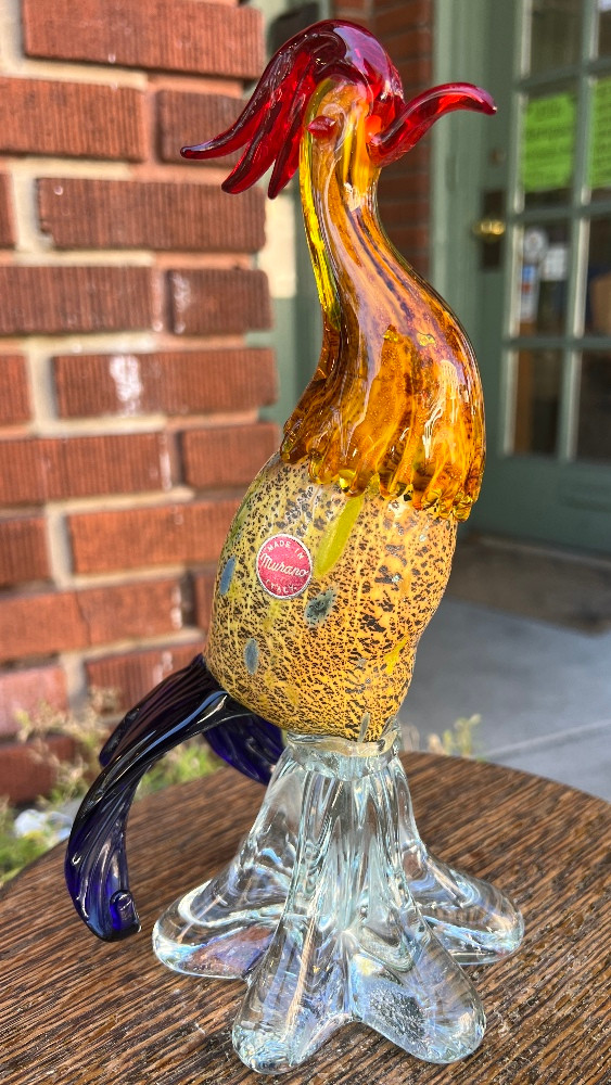 Vintage MCM Murano Glass Rooster Uranium Amberina ~ Somerso 50's