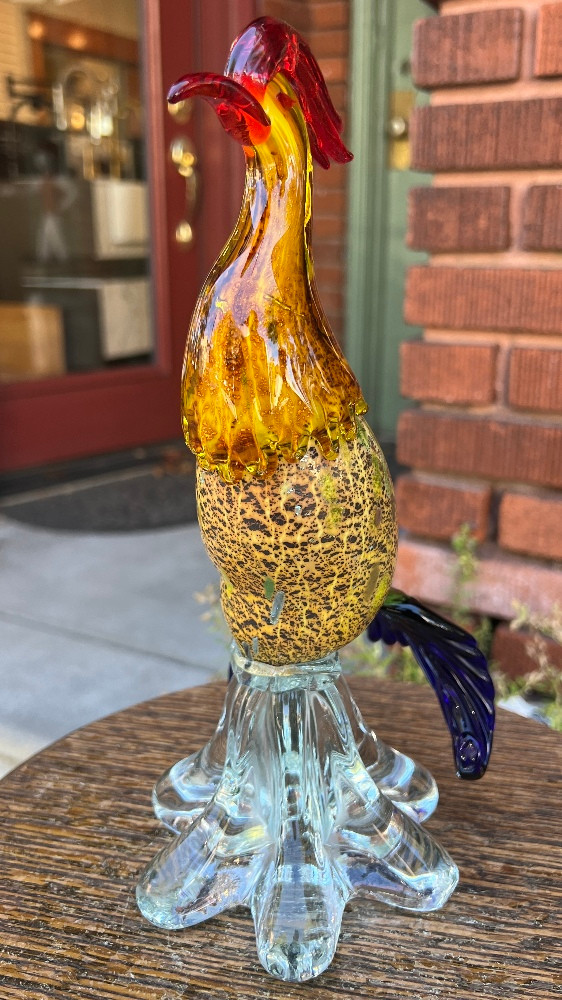 Vintage MCM Murano Glass Rooster Uranium Amberina ~ Somerso 50's