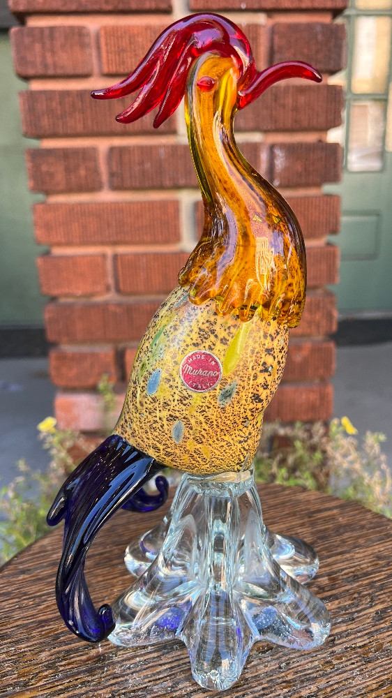 Vintage MCM Murano Glass Rooster Uranium Amberina ~ Somerso 50's
