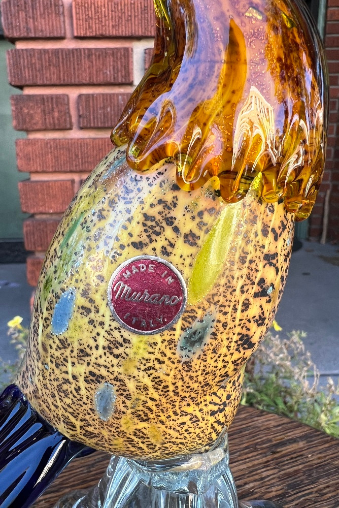 Vintage MCM Murano Glass Rooster Uranium Amberina ~ Somerso 50's