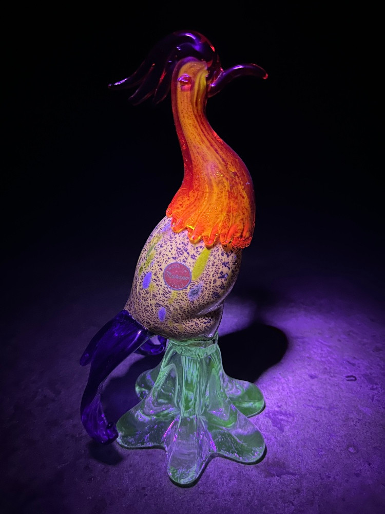 Vintage MCM Murano Glass Rooster Uranium Amberina ~ Somerso 50's