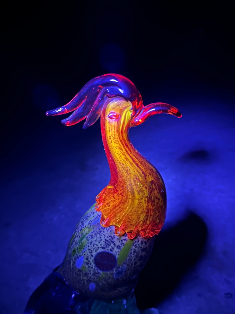 Vintage MCM Murano Glass Rooster Uranium Amberina ~ Somerso 50's