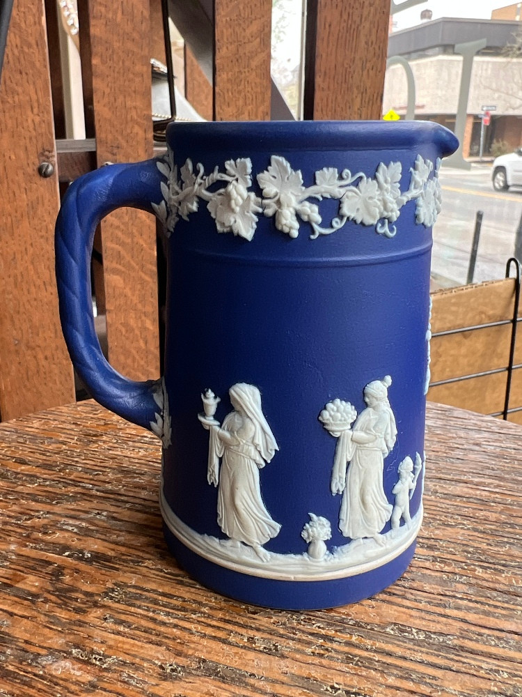 Antique Wedgwood Porcelain Portland Blue Jasperware Pitcher
