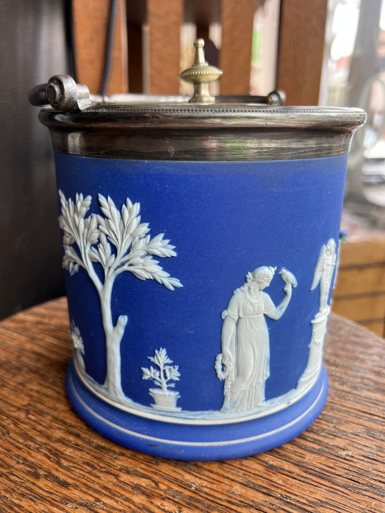 Antique Wedgwood Porcelain Blue Jasperware Ice Bucket Biscuit