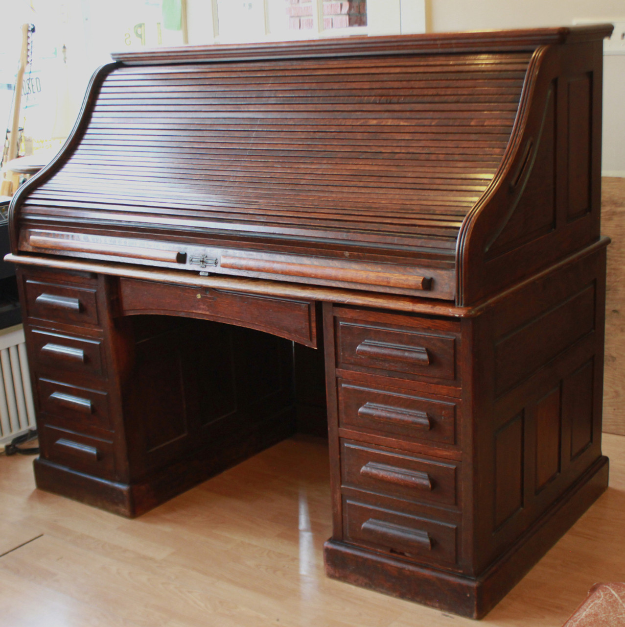 Best Antique 60 Oak S Curve Roll Top Desk Quarter Sawn Orig