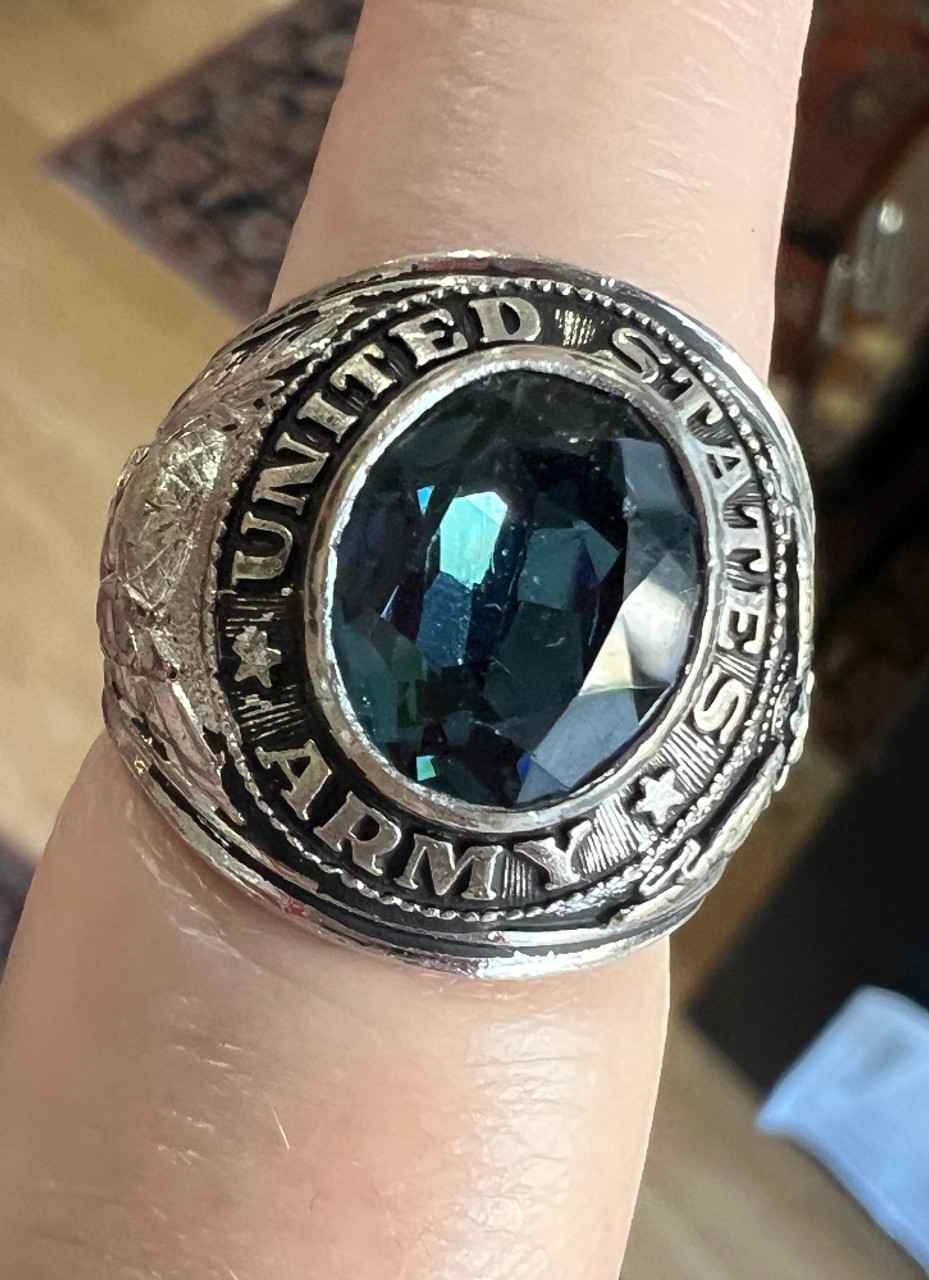 Vintage Sterling Silver Army US Class Signet Blue Unisex